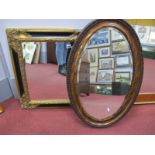 1920's Oak Framed Bevelled Wall Mirror, 81 x 53cm, gilt and black framed wall mirror. (2)