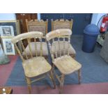 A Pair of Early XX Century Dining Chairs, with upholstered back panel and seat, on turned