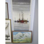 Continental School (Mid XX Century) Fishing Boats in Calm Waters, oil on canvas, 90 x 44.5cm, signed