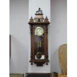 Gustav Becker XIX Century Walnut Cased Viennese Wall Clock, with horse and mask finial, split