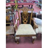 Reproduction Carver Chair, with pierced splat, gilt work to carved cabriole legs.