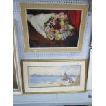 Spanish Mountains, Biarritz, watercolour, dated 1861 21.5 x 52.5cm. Still Life Bouquet of Flowers,