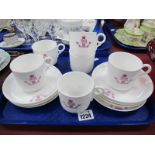 The York & Lancaster 1st Battalion Regiment Royal Worcester China, six cups and seven saucers in