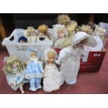 Porcelain Dolls, with clothing, approximately sixteen:- Two Boxes.