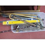 Record Sash Clamp, Rabone Chesterman two metre rule, spirit level, Slack and Sellars, Spear and