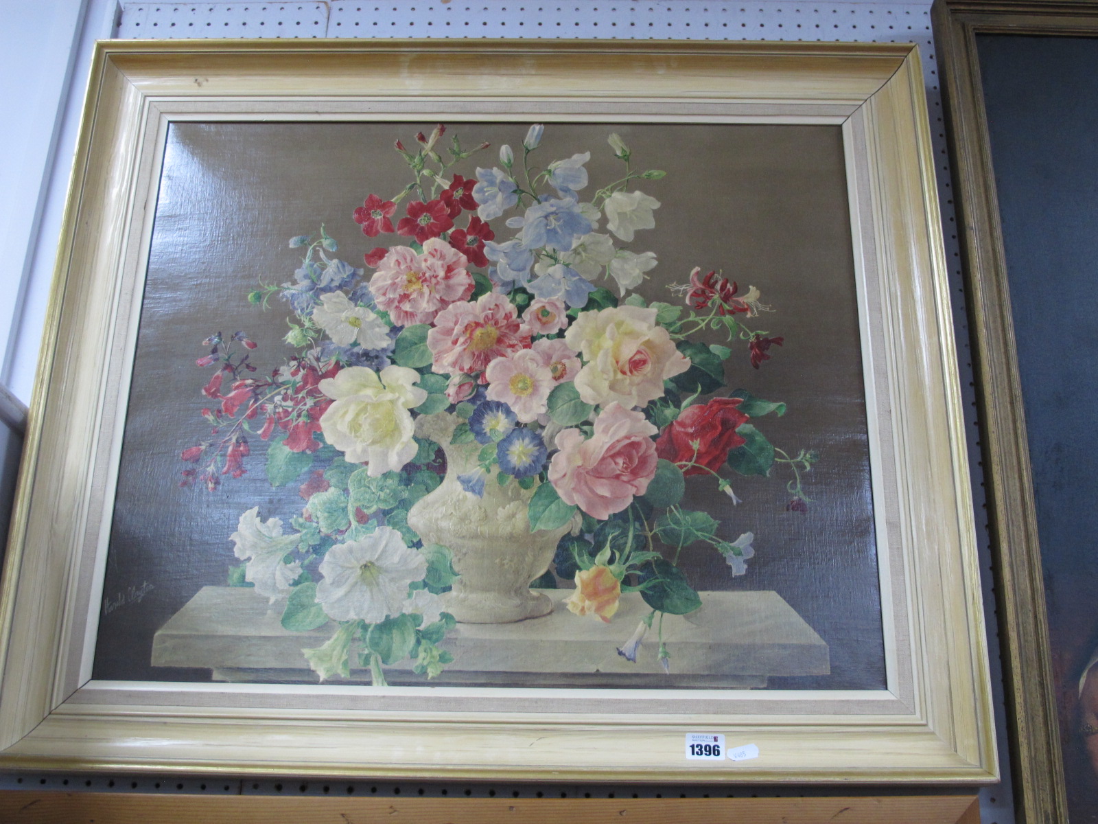 After Harold Clayton Print of a Still Life of flowers, signed bottom left 55 x 66.