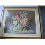After Harold Clayton Print of a Still Life of flowers, signed bottom left 55 x 66.