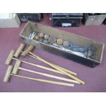 Jaques & Son London Croquet Set, with sticks, hoops, balls in a pine box.