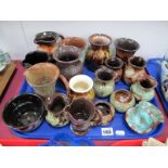 A Collection of Ewenny (Wales) Pottery, jugs, bowls, vase etc, with streaked decoration:- One Tray.