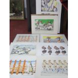 Simon Drew Signed Limited Edition Print of Puffins, unframed; two framed prints by Simon Drew and