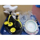 Italian Condiment Set, Japanese mouse condiments, glass ware, etc:- One Tray.