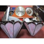 Charles & Diana Memorabilia, two wall lights, Rapport & Smiths mantle clocks.