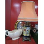 Gilt Table Lamp, having ceramic body, Arthur Wood planter, gilt and bauble framed wall mirror, 43.