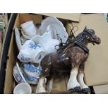 Paragon Tea Ware, pottery shire horse, jug and bowl, blue & white pottery:- One Box.