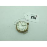 A Military Style 9ct Gold Cased Wristwatch Dial, (no strap), the unsigned white dial (cracked)