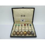 Liberty & Co. set of Six Hallmarked Silver Liberty & Co Coffee Spoons, each with multicoloured