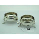 A Pair of Thomas Shepherd Hallmarked Silver Salts, of circular form, with moulded borders, each on