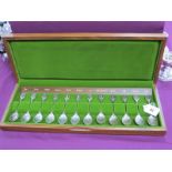 The Royal Horticultural Society: A Cased Set of Twelve Hallmarked Silver Spoons, JP, Sheffield,1975,