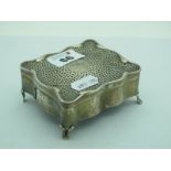 A Hallmarked Silver Jewellery Box, of shaped rectangular form, raised on four scroll feet, with