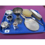 A Hallmarked Silver Three Piece Dressing Table Set, engine turned, with floral detail, a