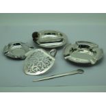 A Hallmarked Silver Ashtray, another stamped "Silver Plated", a similar smaller example, a
