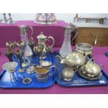 Two Glass Claret Jugs, with plated spout and handle, a four piece tea/coffee service, of foliate