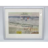 CHARLES HOWARD (1922-2007) *ARR Shoreline with Boats and Figures, watercolour, signed and dated (