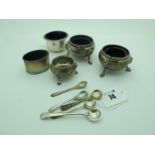 Hallmarked Silver and Other Salts, assorted spoons.