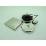 Modern Gleneagles Compact Mirror, an oval purse on chain suspension, an oval shell trinket/pill