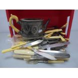 A Box of Assorted Flatware all with Ivory and Ivorine Handles, including cheese scoop, fish knives