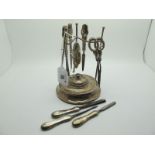A Hallmarked Silver Mounted Manicure Stand, (damages) with associated manicure implements.