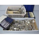 A Mixed Lot of Assorted Antique and Later Plated Cutlery, including two hallmarked silver table