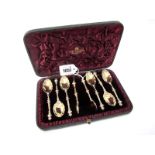 A Set of Six Highly Decorative Hallmarked Silver Gilt Teaspoons, Charles Edwards, London 1891,