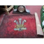 1969 Prince of Wales Door Mat, 126cm wide. Westminster chimes mantle clock. (2)