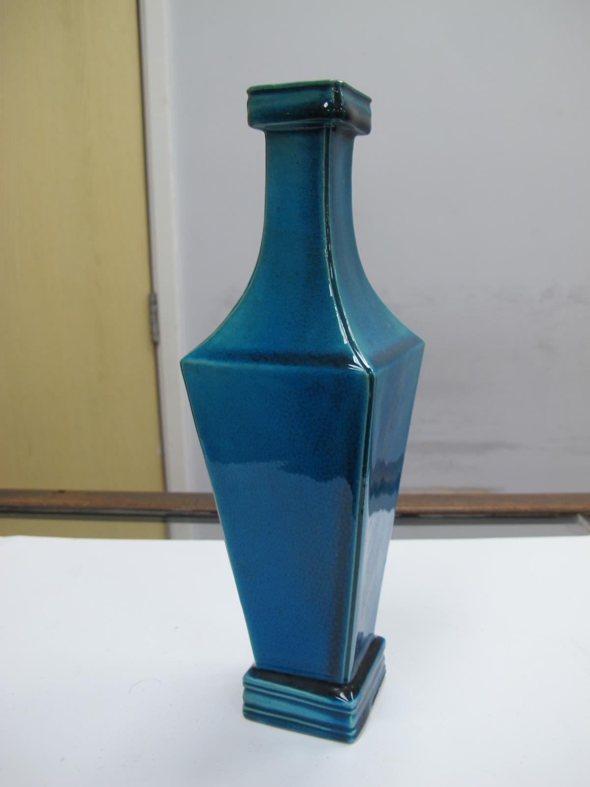 A Chinese Turquoise Tapering Vase, on hardwood stand, Japanese saucer on hardwood stand, Japanese - Image 4 of 6