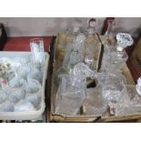 Cut and Pressed Glass Decanters, glass tumblers, etc, Two Boxes.