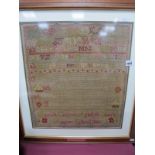 A Mid XIX Century Woolwork Sampler, worked by Sarah Kenyon aged 13 years, Anston School 1866 with