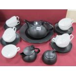 Rosenthal 'Gropius' Studio Line Three Piece Tea Service in Black, nine matching saucers, and nine