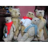 Five Mid XX Century and Later Well Loved Teddy Bears, the tallest being approximately 54cm high.