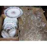 Foley (Elijah Brain) 'Cornflower' Pattern Plates, dishes and various stem glasses:- Two Boxes