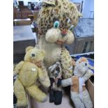 Four Well Loved Mid XX Century and Later Soft Toys, including a leopard style soft toy in sitting