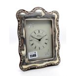 A Modern Hallmarked Silver Mounted Mantel Clock, R.Carr, Sheffield 1991, (quartz) the signed dial