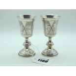 A Pair of Russian Pedestal Tots, stamped maker's marks and "84", date stamp "1884", each with