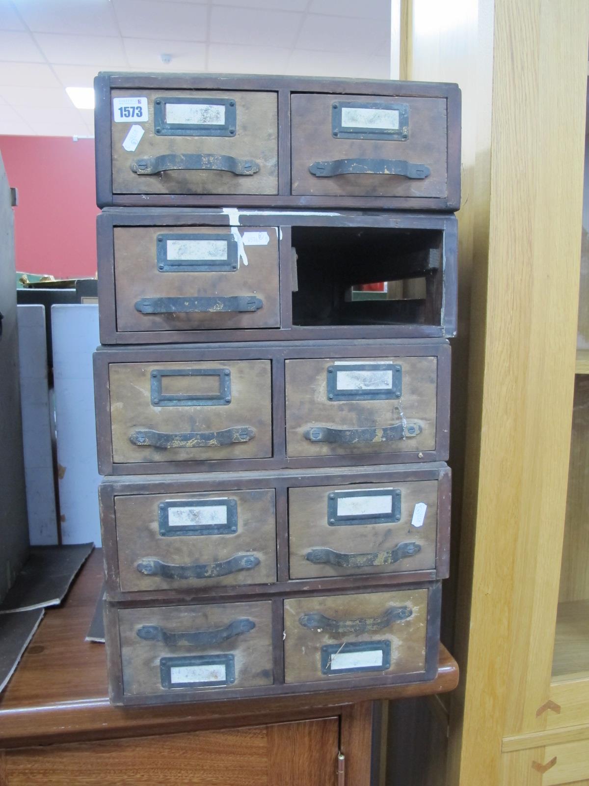 Four Sets of Twin Drawer Office Files, circa 1930's, another lacking one drawer. (5).