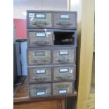 Four Sets of Twin Drawer Office Files, circa 1930's, another lacking one drawer. (5).