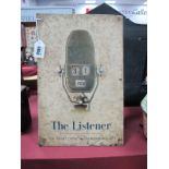 Vintage 'The Listener' Free Standing Aluminium Desk Calendar, featuring period microphone over '