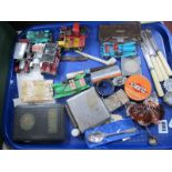 Lesney Diecast Cars, lighter, leather purse, book savings, bank, cutlery, etc:- One Tray
