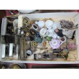 Dolls House Furniture, predominately in metal, including longcase clock, piano, fire places,