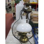 Brass Corinthian Column Oil Lamp, ceiling oil lamp, converted to electric.