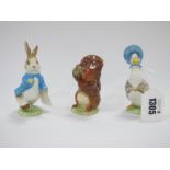 Beswick Beatrix Potter Figures, 'Squirrel Nutkin', 'Jemima Puddleduck' and 'Peter Rabbit', gold